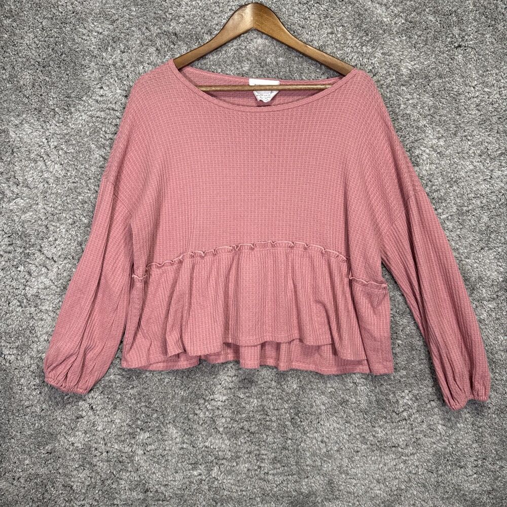 Sadie & Sage Women’s Waffle Knit Boxy Peplum Blouse Top Medium Pink - Picture 1 of 14